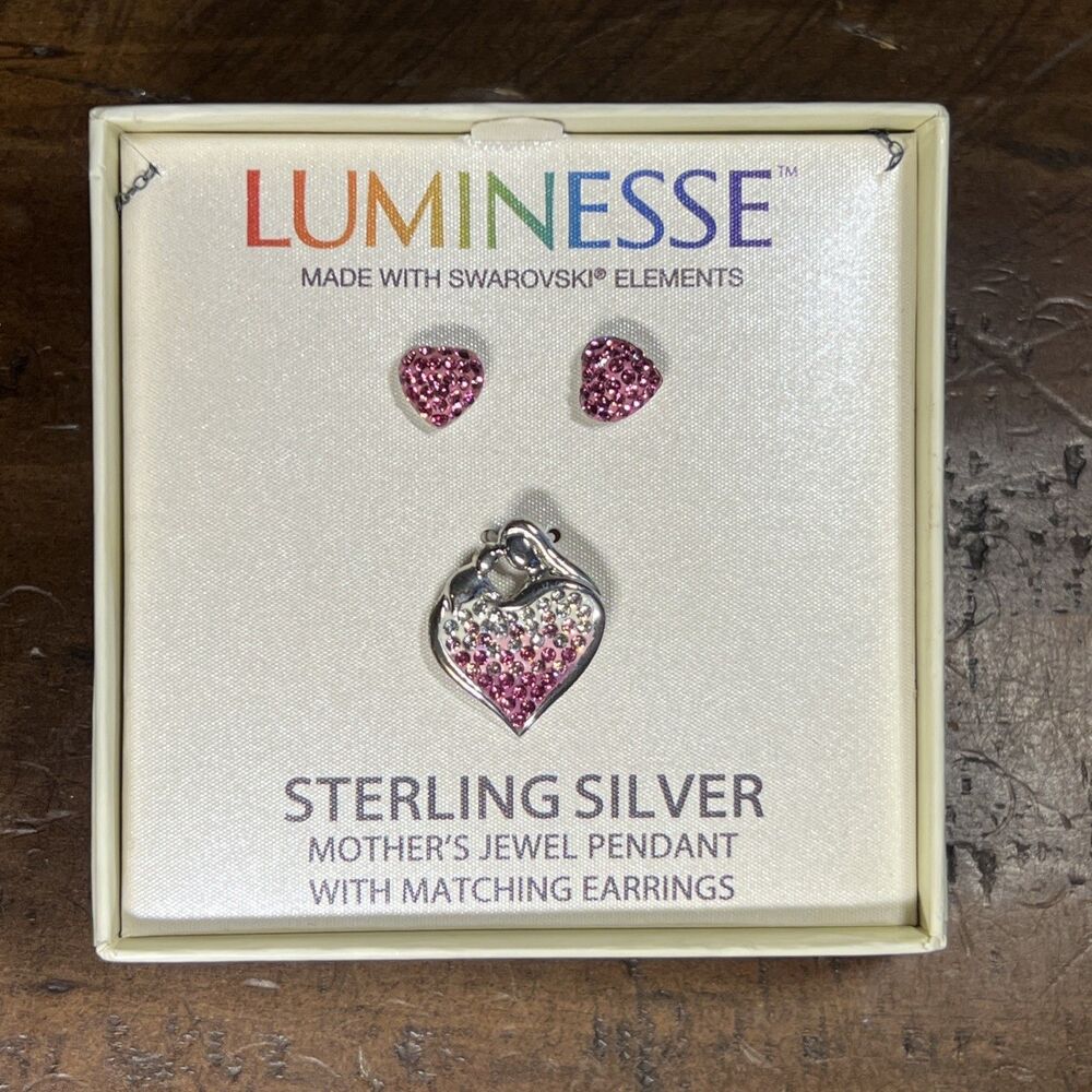 Luminesse Swarovski Elements Sterling Silver Pendant Necklace Earrings Set  18"